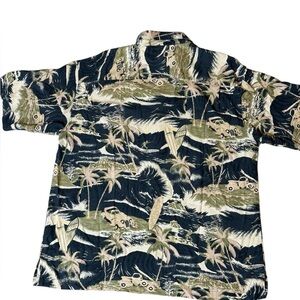 Bill Blass 100% Silk Shirt with Leaf Print Men’s Sz XL TROPICAL